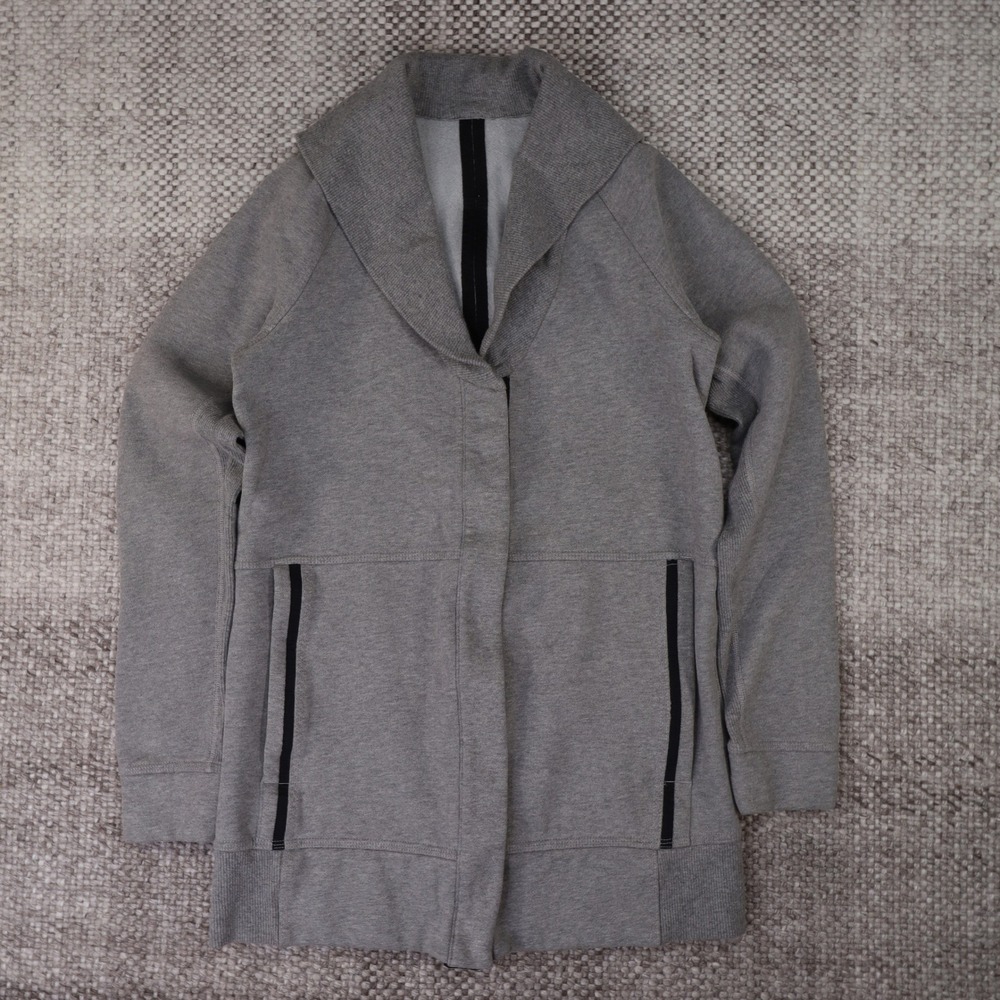 Lululemon Grey Shawl Collar Snap Front Fleece Wrap Jacket with Back Stripe